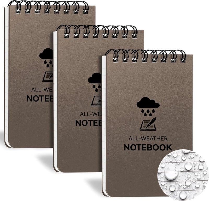 Coidea 3 Pack Waterproof Notebook, 3 x 5 Pocket Notepad, All Weather Small Pocket Notebook Paper, Mini Spiral Notepad Police Notepad 100 Lined Pages for Outdoor Office - Image 1